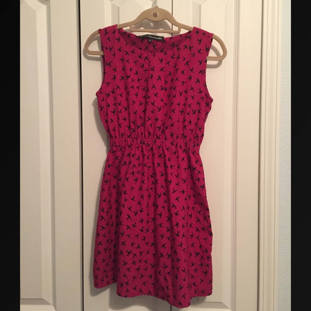 Hot Pink Dress with Bird Design